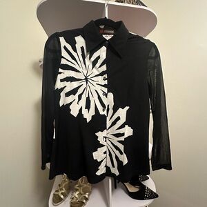 Stylish Black and White Graphic Button Down Shirt